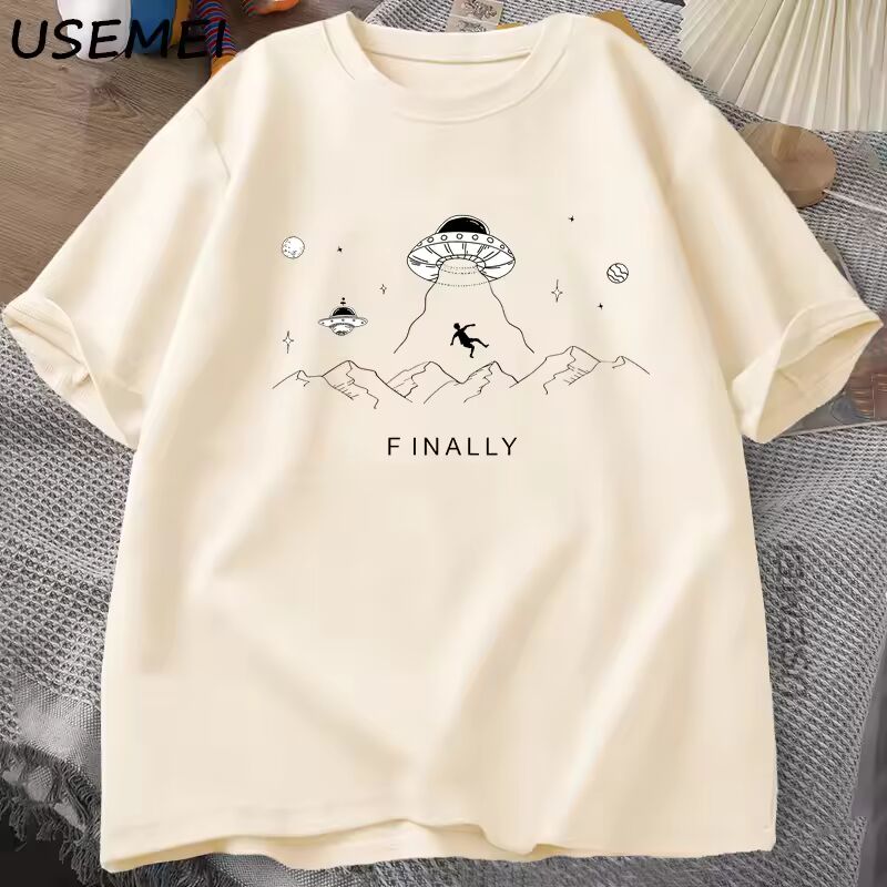 Alien Abduction Finally T Shirt UFO Funny Space Tshirt Harajuku Cotton Tee Unisex Clothing Oversized Loose Cotton Short Sleeve