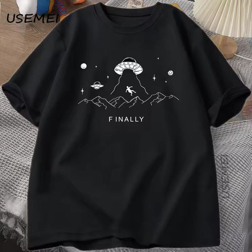 Alien Abduction Finally T Shirt UFO Funny Space Tshirt Harajuku Cotton Tee Unisex Clothing Oversized Loose Cotton Short Sleeve