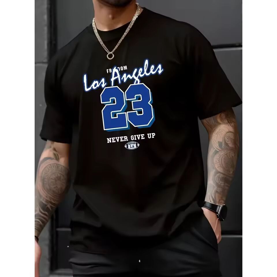 Los Angeles 23 Graphic Men's Short Sleeve T-shirt, Comfy Stretchy Trendy Tees For Summer, Casual Daily Style Fashion Clothing