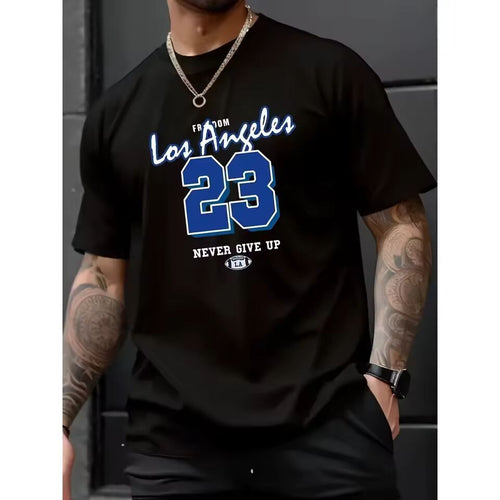 Los Angeles 23 Graphic Men's Short Sleeve T-shirt, Comfy Stretchy Trendy Tees For Summer, Casual Daily Style Fashion Clothing