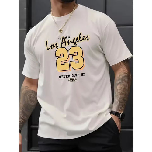 Los Angeles 23 Graphic Men's Short Sleeve T-shirt, Comfy Stretchy Trendy Tees For Summer, Casual Daily Style Fashion Clothing