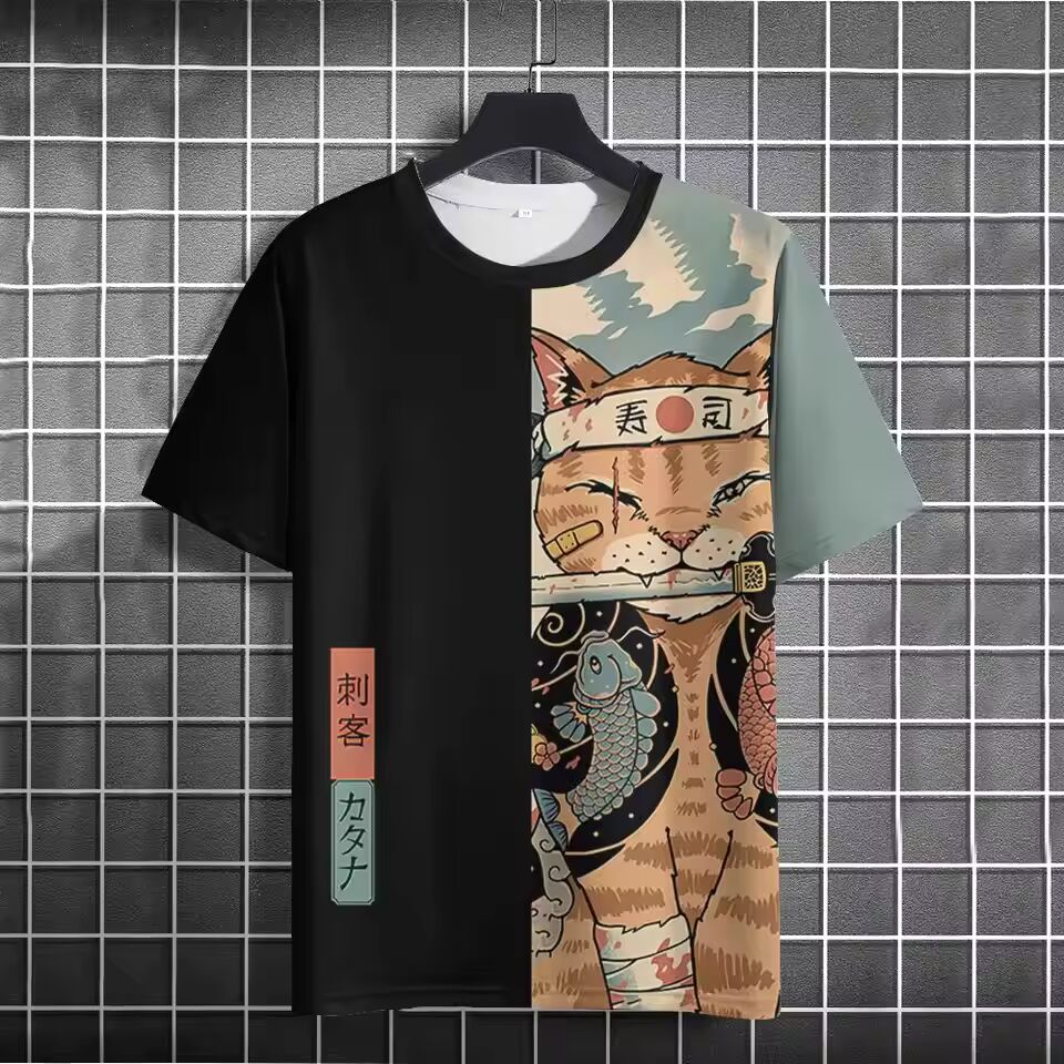 Unisex 2024 T Shirt Men Women Japanese Samurai Cat 3d Printed T Shirts For Casual Fashion Funny Shirt Top Tee Men Clothing