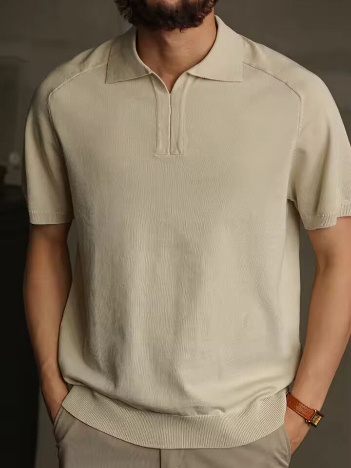 Trendy Slim Mens Short Sleeve Polo Shirt Summer Stylish Zipper Lapel Knitted Polo Shirts For Men Solid Color Short Sleeve Polos