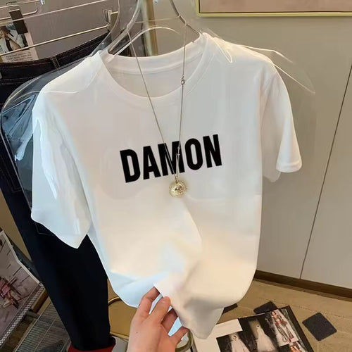 100% Cotton White Print T-shirt Women Summer 2025 New Korean Popular Short sleeve T-shirt Casual comfort Y2k Top Female clothing