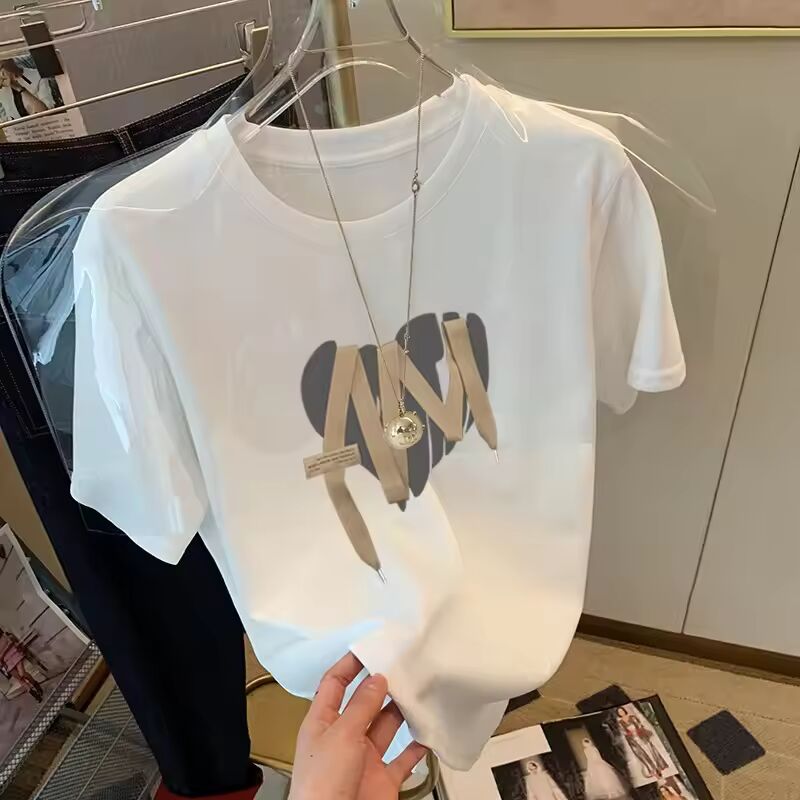 100% Cotton White Print T-shirt Women Summer 2025 New Korean Popular Short sleeve T-shirt Casual comfort Y2k Top Female clothing